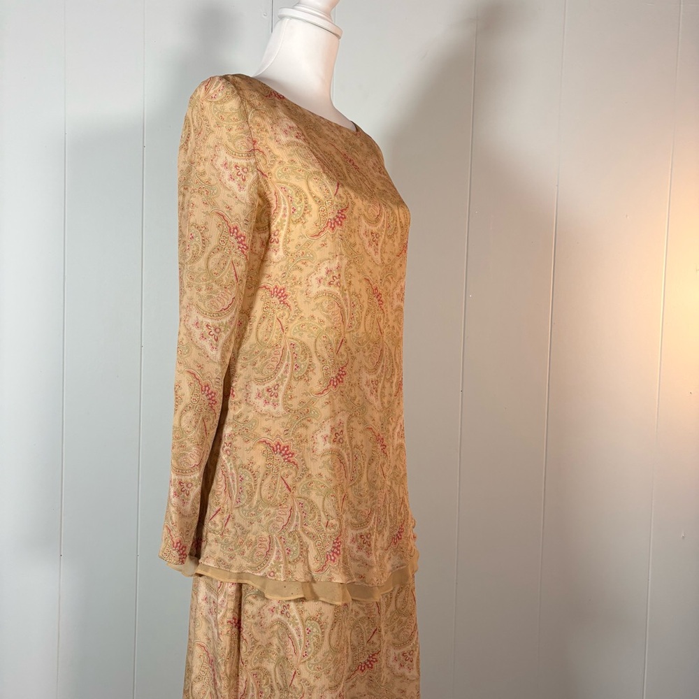 Y2K Paisley 100% Silk Set Women’s M 8/10 Two-Piece Modest Long Sleeve Maxi Skirt - Picture 11 of 13